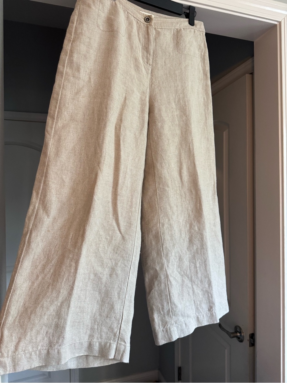 Eileen Fisher Organic Linen Wide Leg Crop Pants Flax Beige Culottes Size 4 - Picture 2 of 13